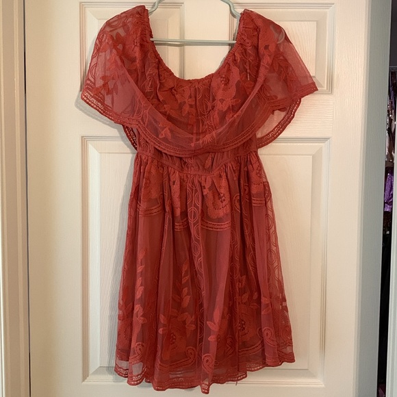 Rust colored lace off the shoulder dress by Southern Fried Chics size medium. - Picture 2 of 2